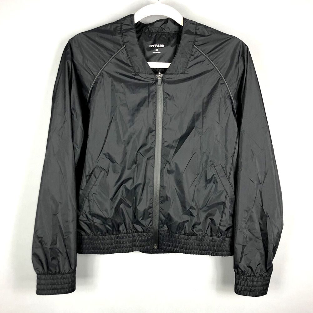 Ivy Park Full Zip Windbreaker Jacket Womens M Black Pockets Performance Casual